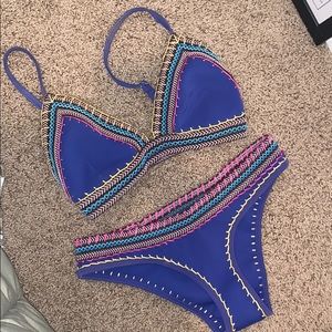 Blue bikini with multicolor stitch